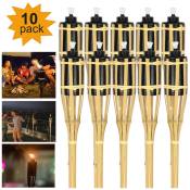 Torche de jardin en lot de 10, flambeaux en bambou, avec mèche, éclairage d'ambiance, hauteur : 90 cm, nature - Swanew