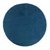 Toutapis - Tapis uni bleu canard lavable doux - loft Bleu-120x120 Rond - Bleu