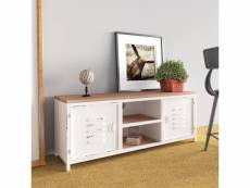 Vidaxl meuble tv blanc 110x30x40 cm fer et bois de sapin massif