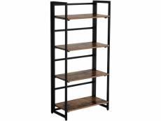 Armoire bibliothèque meuble de rangement 4 niveaux industriel 125 cm métal et bois noir et marron helloshop26 12_0000246