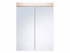 Armoire de toilette murale - 2 portes miroir - mélaminé blanc - bandeau chêne l - h - p : 60 - 77 - 17 cm