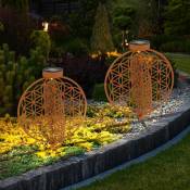 Boules solaires pour l'extérieur Boules lumineuses de jardin lampe solaire solaire boule orientale, effet de lumière rouille motif fleur de vie, 1x