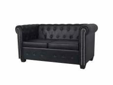 Canapé chesterfield à 2 places canapé fixe | canapé scandinave sofa cuir synthétique noir meuble pro frco22046