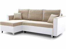 Canapé d'angle convertible en lit et réversible avec coffre de rangement 4 places - en tissu et simili cuir - salon & séjour - 235x140x97cm - greg (be