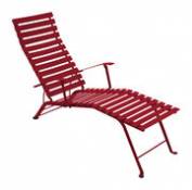 Chaise longue pliable inclinable Bistro métal rouge piment / Accoudoirs - Fermob rouge en métal
