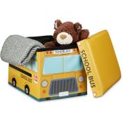 Coffre à jouets pliant, tabouret stable pour les enfants, bus scolaire, h x l x p : env. 32 x 48 x 32 cm - Relaxdays