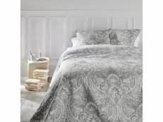 Dessus de lit avec 2 taies d'oreiller coloris gris clair en polyester - dim : l260 x l240 cm - pegane -