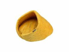 Doulito-niche velours pour animaux - broderie fleurie - diamètre 50cm - jaune