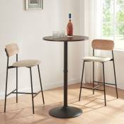 [en.casa] - Table haute ronde Vantaa acier mdf 100 x 60 cm noir effet noyer