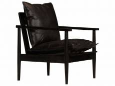 Fauteuil chaise siège lounge design club sofa salon cuir véritable avec bois d'acacia noir helloshop26 1102335