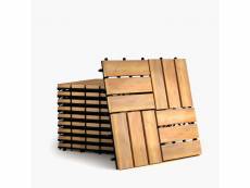 Giantex 10 dalles carreaux de terrasse 30 × 30 cm plancher d'exterieur emboitable en bois acacia huilé pour jardin, piscine, balcon
