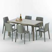 Grand Soleil - Table rectangulaire et 6 chaises Poly rotin resine ensemble bar cafè exterieur 150x90 Beige Marion Chaises Modèle: Rome gris
