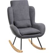 Homcom - Fauteuil à bascule oreilles rocking chair grand confort accoudoirs assise dossier garnissage mousse haute densité lin gris