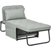 Homcom - Fauteuil chaise longue lit pouf 4 en 1 dossier inclinable 5 niveaux repose-pied rabattable châssis acier noir tissu gris
