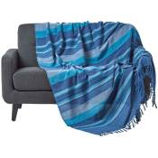 Homescapes - Jeté de lit ou de canapé à rayures Morocco - Bleu - 255 x 360 cm - Bleu