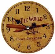 Horloge murale vintage motif aviéoplano FLY THE WORLD