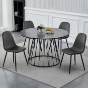 Ilayda - Table à manger ronde effet marbre gris pied central design métal noir