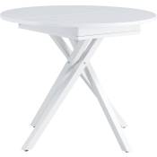 Les Tendances - Table à manger ronde extensible bois blanc et pieds métal blanc Vaker 90 à 120cm