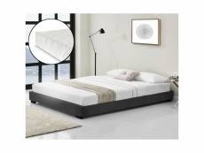Lit moderne avec matelas cadre de lit lit adulte mdf rembourré avec similicuir plaque de bois plastique polyester noir 214 x 146 x 20,5cm corium