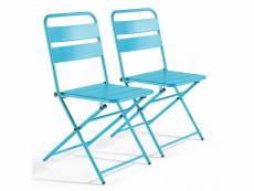 Lot de 2 chaises de jardin pliantes en métal bleu - palavas