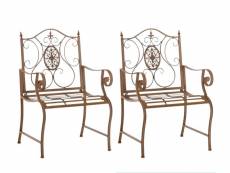 Lot de 2 chaises de jardin punjab en fer avec accoudoirs , marron antique
