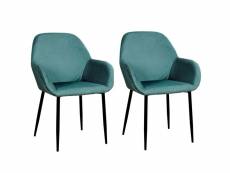 Lot de 2 fauteuils de table giulia effet velours - bleu canard