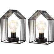 Lot de 2 lampes de table à piles Lampe de table vintage, 18 cm de haut, noir,Forme de la Maison