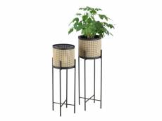 Lot de 2 supports de plante design ensemble cache-pot pot de fleur bac à fleurs vase métal tailles différentes noir sable [en.casa]