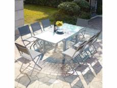 Molvina 8 : table de jardin extensible en aluminium 8 personnes + 8 chaises