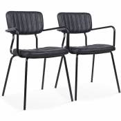 Oviala - Lot de 2 chaises avec accoudoirs en textile enduit noir - Noir