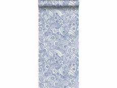 Papier peint fleurs bleu sur blanc - 148615 - 53 cm