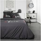Parure de lit Coton Love - 2 personnes - 240 x 260 cm - Imprimé Gris - Today
