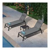 Purple Leaf - Lounge Chair Set for Outside Aluminum Patio Recliner with Side Table and Pillow Beach Sunbathing Tanning Chairs Pool Chaise Lounger