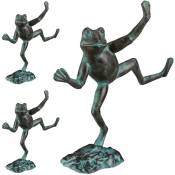 Relaxdays - Statue de jardin, lot de 3, grenouille