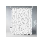 Rideau de douche en tissu rayé gris et blanc pour salle de bain avec 12 crochets, rideaux de 213,4 cm de long, ourlet lesté, accessoires de bain