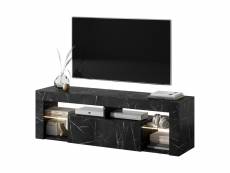 Selsey bianko - meuble tv - 140 cm- marbre noir - éclairage led