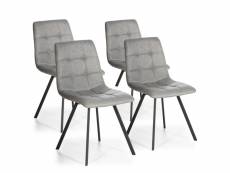 Set de 4 chaises salle à manger mila tapissées grises claires, 58 cm x 45 cm x 90 cm I9096