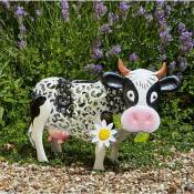 Statue de jardin de vache avec lampe solaire florale