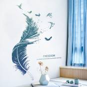 Sticker mural plume bleue (3090 cm) Sticker mural oiseau salon chambre cuisine couloir décoration