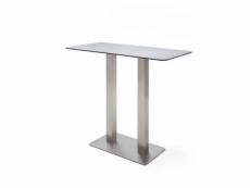 Table bar avec plateau céramique gris avec piètement acier brossé - l120 x h105 x p60 cm -pegane-