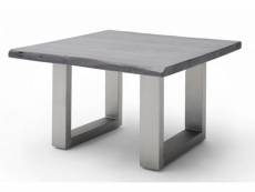 Table basse en bois d'acacia massif gris et acier inoxydable - l.75 x h.45 x p.75 cm -pegane- PEGANE