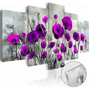 Tableau sur verre prairie : coquelicots violets - 200 x 100 cm