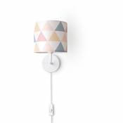 Applique Abat-Jour Tissu Lampe à Poser Lampe De Chevet E14 Vintage Rétro Ronde Lampe murale - Blanc, Design 2 (Ø18 cm) - Paco Home