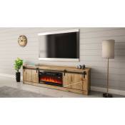 Bb-loisir - Meuble tv 200x57x35 cm couleur chêne Wotan grange Avec Cheminée chauffante intégrée meuble Hi-fi à poser