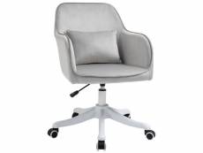 Chaise de bureau velours fauteuil bureau massant coussin lombaire intégré hauteur réglable pivotante 360° gris clair