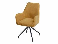 Chaise de salle à manger hwc-k15, rembourrée chaise avec accoudoirs, tissu/textile métal ~ jaune