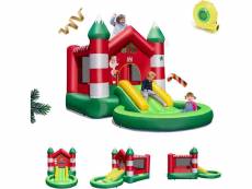 Costway château gonflable thème noël pour enfant 3-10 ans, toboggan piscine structure gonflable avec balles océan, sac de transport jusqu’à 135kg,390x