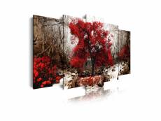 Dekoarte - impression sur toile moderne | décoration salon, chambre | paysage arbres rouges fond ocre nature | 150x80cm C0258