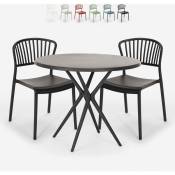 Ensemble 2 Chaises Design Moderne Table Ronde Noire