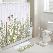 Ensemble de rideau de douche et tapis de bain en marbre floral 72x72 pouces, ensemble de tapis de salle de bain avec bordure florale vintage herbes
